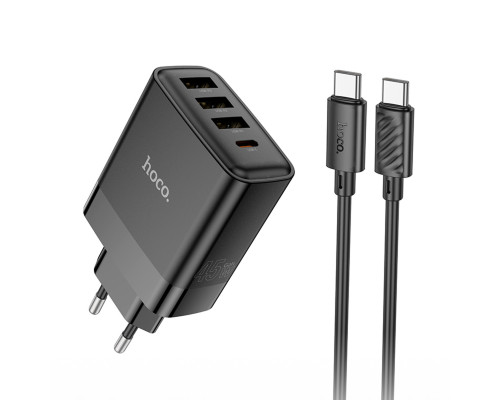 Мережевий зарядний пристрій HOCO C127A Intelligent four-port PD45W(1C3A) charger set(Type-C to Type-C) Black