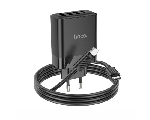 Мережевий зарядний пристрій HOCO C127A Intelligent four-port PD45W(1C3A) charger set(Type-C to Type-C) Black