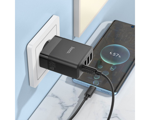 Мережевий зарядний пристрій HOCO C127A Intelligent four-port PD45W(1C3A) charger set(Type-C to Type-C) Black