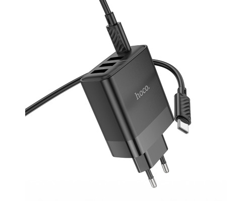 Мережевий зарядний пристрій HOCO C127A Intelligent four-port PD45W(1C3A) charger set(Type-C to Type-C) Black