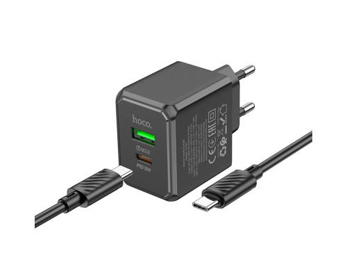 Мережевий зарядний пристрій HOCO CS14A Ocean PD20W+QC3.0 charger set(Type-C to Type-C) Black