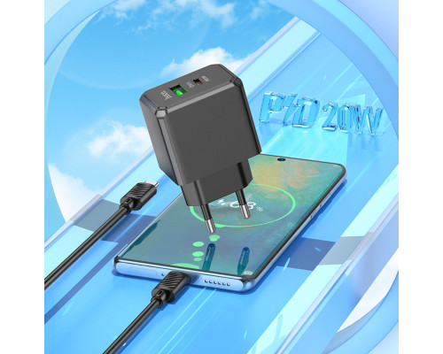 Мережевий зарядний пристрій HOCO CS14A Ocean PD20W+QC3.0 charger set(Type-C to Type-C) Black