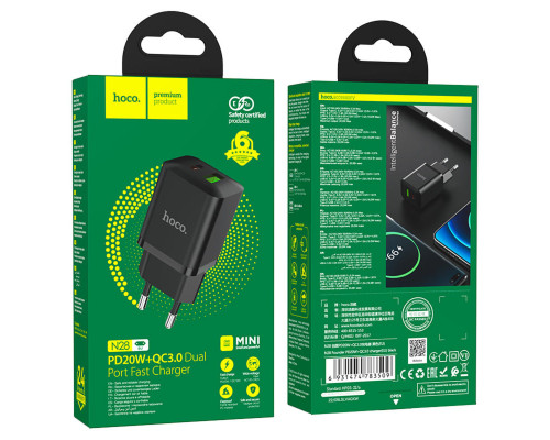 Мережевий зарядний пристрій HOCO N28 Founder PD20W+QC3.0 charger Black