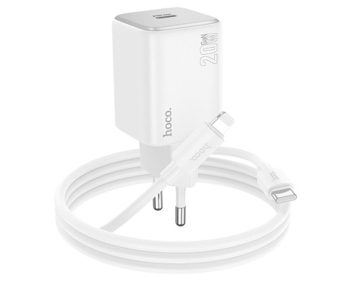 Мережевий зарядний пристрій HOCO N40 Mighty single port PD20W charger set(C to iP) White