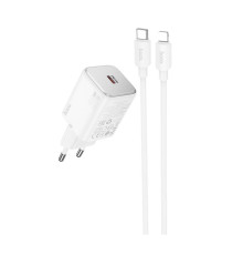 Мережевий зарядний пристрій HOCO N40 Mighty single port PD20W charger set(C to iP) White