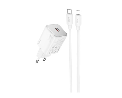 Мережевий зарядний пристрій HOCO N40 Mighty single port PD20W charger set(C to iP) White