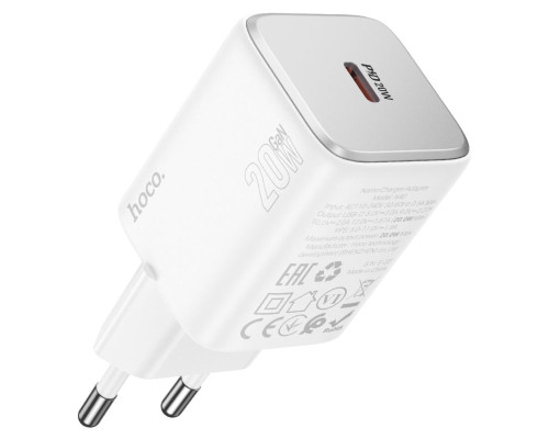 Мережевий зарядний пристрій HOCO N40 Mighty single port PD20W charger set(C to iP) White