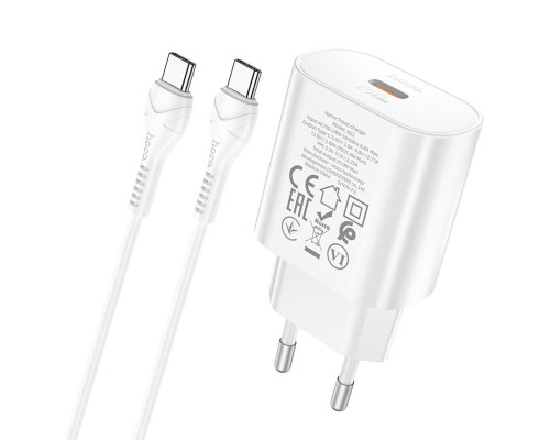 Мережевий зарядний пристрій HOCO N22 Jetta PD25W charger set(Type-C to Type-C)(EU) White