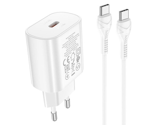 Мережевий зарядний пристрій HOCO N22 Jetta PD25W charger set(Type-C to Type-C)(EU) White