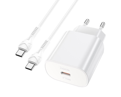 Мережевий зарядний пристрій HOCO N22 Jetta PD25W charger set(Type-C to Type-C)(EU) White