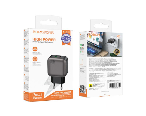 Мережевий зарядний пристрій BOROFONE BAS55A Absolute PD30W+QC3.0 charger(EU) Black