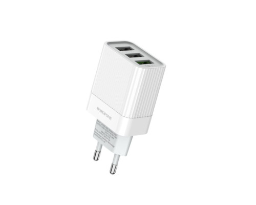 Мережевий зарядний пристрій BOROFONE BA40A Speedway, with 3USB output, QC3.0/QC2.0 18W White