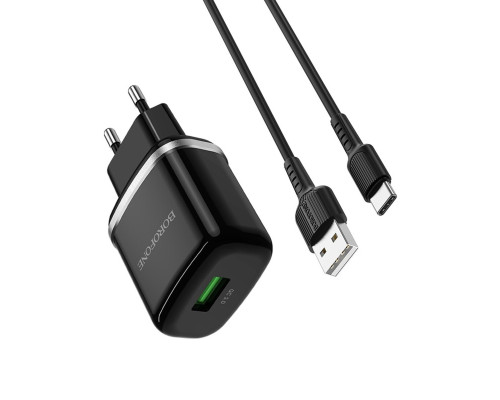 Мережевий зарядний пристрій BOROFONE BA36A High speed single port QC3.0 charger set 18W(Type-C) Black