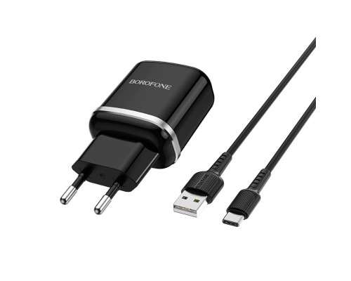 Мережевий зарядний пристрій BOROFONE BA36A High speed single port QC3.0 charger set 18W(Type-C) Black