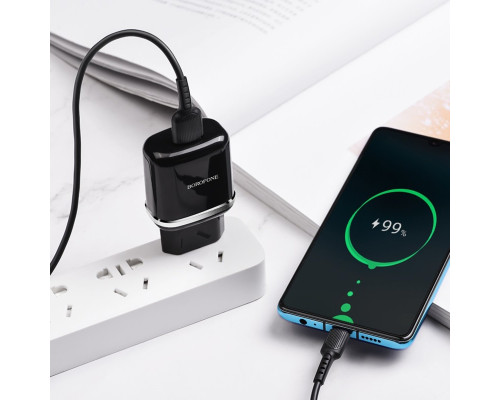 Мережевий зарядний пристрій BOROFONE BA36A High speed single port QC3.0 charger set 18W(Type-C) Black