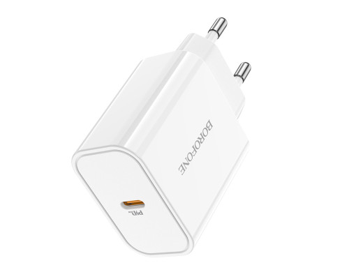 Мережевий зарядний пристрій BOROFONE BA57A Easy Speed single port PD20W charger White