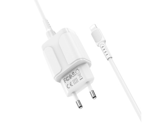 Мережевий зарядний пристрій BOROFONE BA37A Speedy dual port charger(Lightning) White