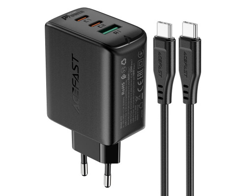 Мережевий зарядний пристрій ACEFAST A13 PD65W(USB-C+USB-C+USB-A) 3-port charger set Black