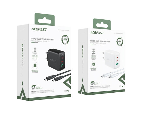 Мережевий зарядний пристрій ACEFAST A13 PD65W(USB-C+USB-C+USB-A) 3-port charger set Black