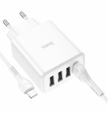 Мережевий зарядний пристрій HOCO C102A Fuerza QC3.0 four-port charger set(iP) 18W White