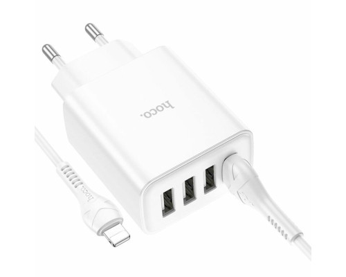 Мережевий зарядний пристрій HOCO C102A Fuerza QC3.0 four-port charger set(iP) 18W White