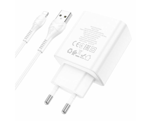 Мережевий зарядний пристрій HOCO C102A Fuerza QC3.0 four-port charger set(iP) 18W White