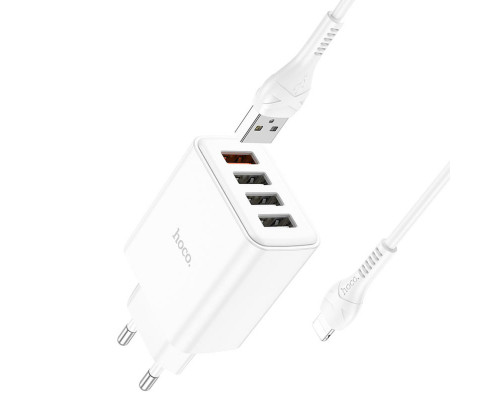 Мережевий зарядний пристрій HOCO C102A Fuerza QC3.0 four-port charger set(iP) 18W White