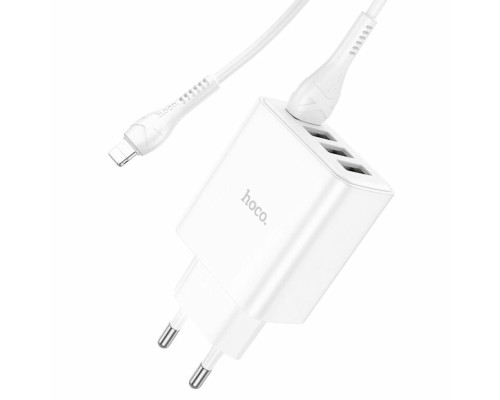 Мережевий зарядний пристрій HOCO C102A Fuerza QC3.0 four-port charger set(iP) 18W White