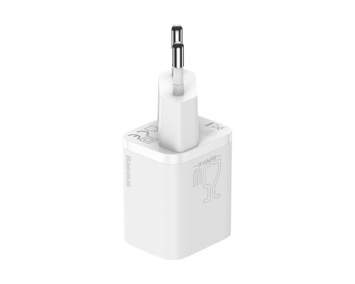 МЗП Baseus Super Si Quick Charger 1C 25W EU Sets White（With Mini White Cable Type-C to Type-C 3A 1m White）