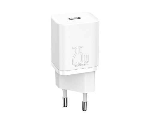 МЗП Baseus Super Si Quick Charger 1C 25W EU Sets White（With Mini White Cable Type-C to Type-C 3A 1m White）