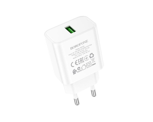 Мережевий зарядний пристрій BOROFONE BA72A Spring single port QC3.0 charger White