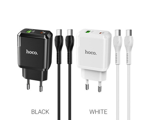 Мережевий зарядний пристрій HOCO N5 Favor dual port PD20W+QC3.0 charger set(Type-C to Type-C) White