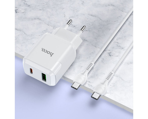 Мережевий зарядний пристрій HOCO N5 Favor dual port PD20W+QC3.0 charger set(Type-C to Type-C) White