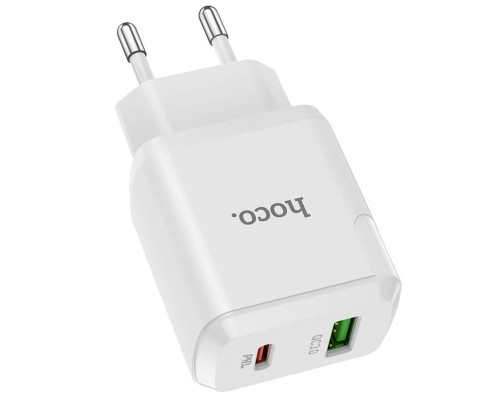 Мережевий зарядний пристрій HOCO N5 Favor dual port PD20W+QC3.0 charger set(Type-C to Type-C) White