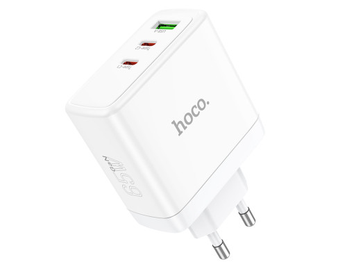 Мережевий зарядний пристрій HOCO N30 Glory PD65W three-port(2C1A) fast charger White