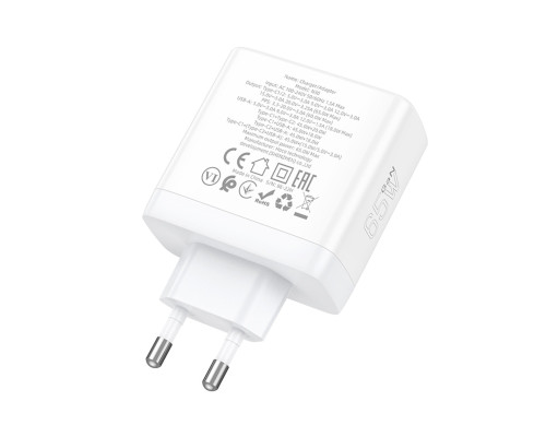 Мережевий зарядний пристрій HOCO N30 Glory PD65W three-port(2C1A) fast charger White