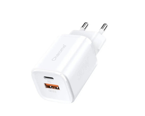 Мережевий зарядний пристрій CHAROME C11s PD33W GaN (USB-C+USB-A) Charger Set White