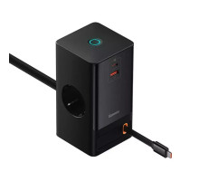 Мережевий зарядний пристрій Baseus PowerCombo Digital PowerStrip 2AC+1U+1C+Retractable-C 65W with 1.5m power cord EU Black