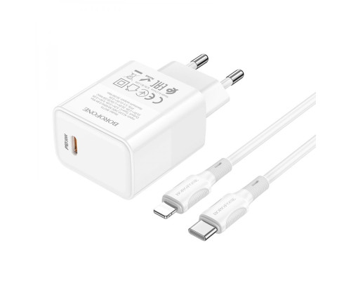 Мережевий зарядний пристрій BOROFONE BA77A Insightful single port PD30W charger set(C to iP) White