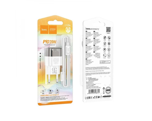 Мережевий зарядний пристрій HOCO C125A Transparent tribute single-port PD20W charger set(Type-C to Type-C) Transparent Black