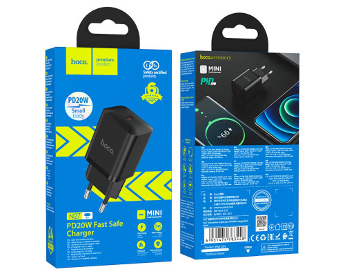 Мережевий зарядний пристрій HOCO N27 Innovative single port PD20W charger Black