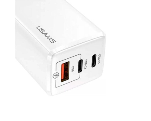 Мережевий зарядний пристрій Usams US-CC110 T33 65W 3 Ports GaN Mini Fast Charger white