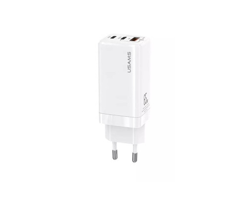 Мережевий зарядний пристрій Usams US-CC110 T33 65W 3 Ports GaN Mini Fast Charger white