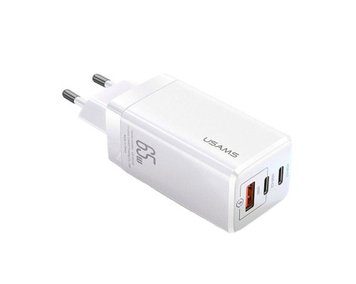 Мережевий зарядний пристрій Usams US-CC110 T33 65W 3 Ports GaN Mini Fast Charger white