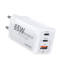 Мережевий зарядний пристрій Usams US-CC110 T33 65W 3 Ports GaN Mini Fast Charger white