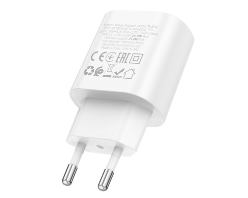 Мережевий зарядний пристрій BOROFONE BA82A Platinum single port PD25W charger(EU) White