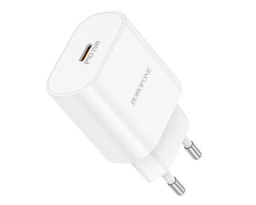 Мережевий зарядний пристрій BOROFONE BA82A Platinum single port PD25W charger(EU) White