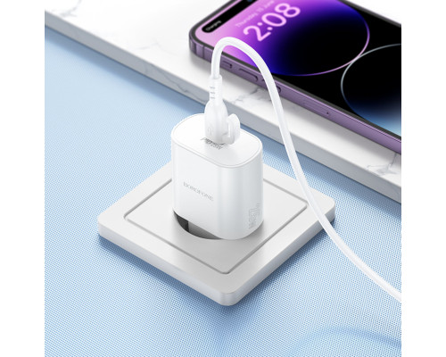 Мережевий зарядний пристрій BOROFONE BA82A Platinum single port PD25W charger(EU) White