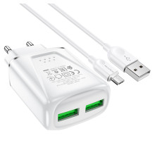 Мережевий зарядний пристрій BOROFONE BA54A Wide road dual port QC3.0 charger (Micro) White