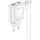 Мережевий зарядний пристрій BOROFONE BA54A Wide road dual port QC3.0 charger (Micro) White